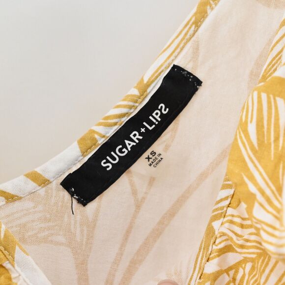 SUGAR LIPS Dress Size XS Yellow Tropical Print Poplin Cotton Ruffle Tiered Midi - Picture 8 of 12